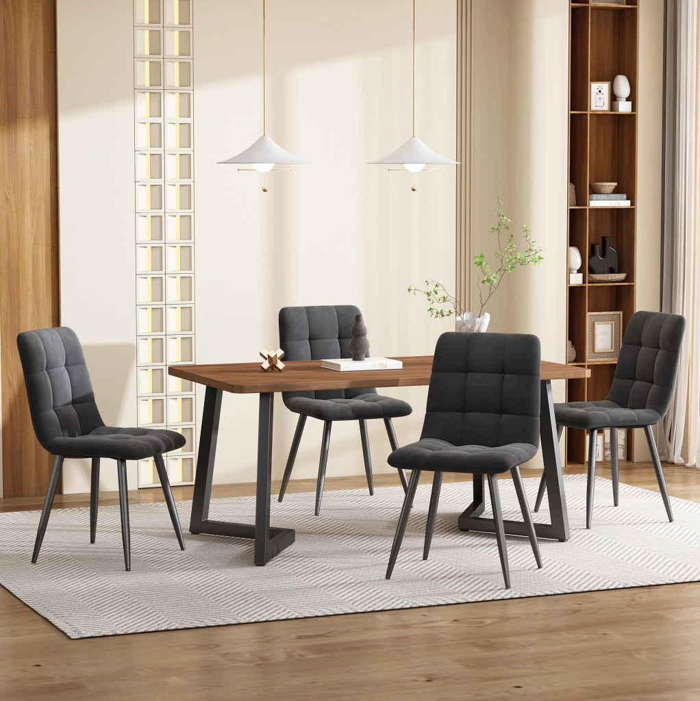 Set pranzo 5 pezzi noce e grigio scuro con tavolo MDF e 4 sedie in velluto