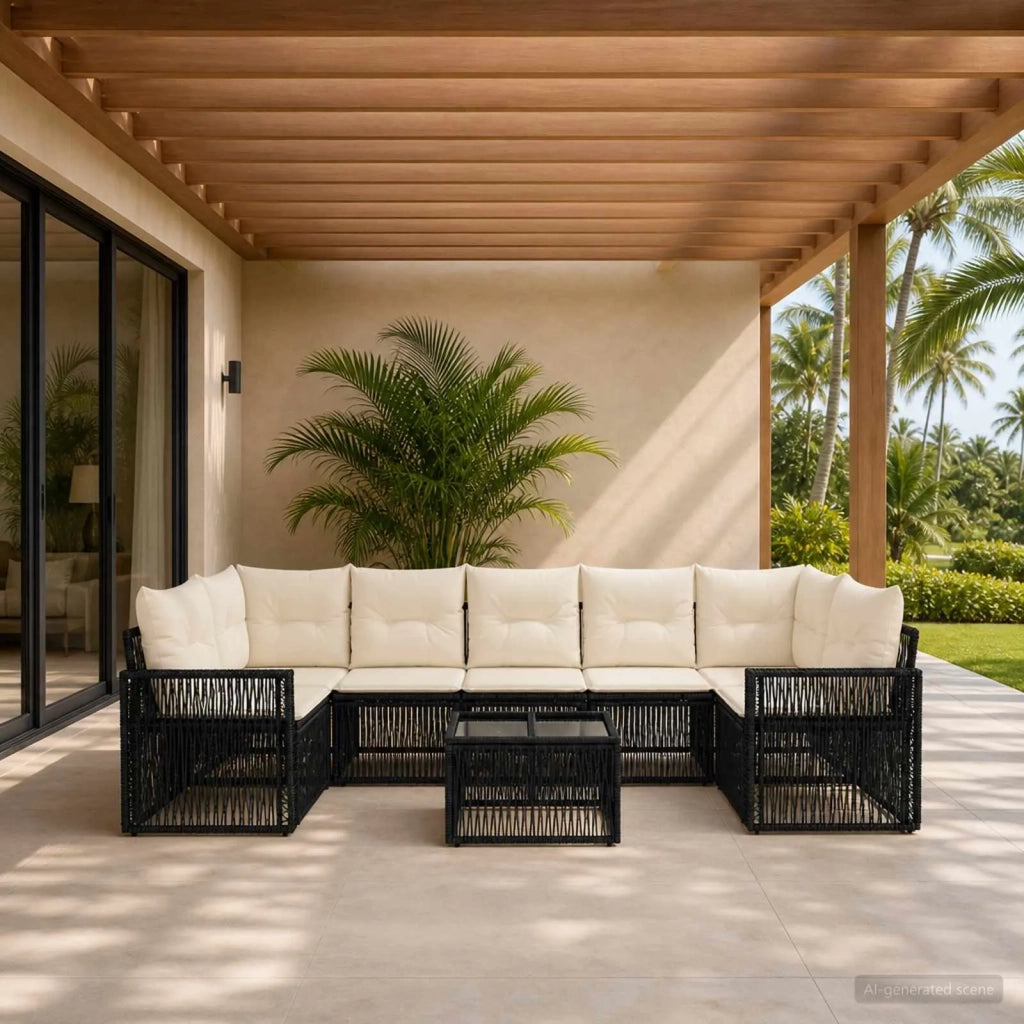 Set Divano da Giardino 8 pz Nero polyrattan 3435064
