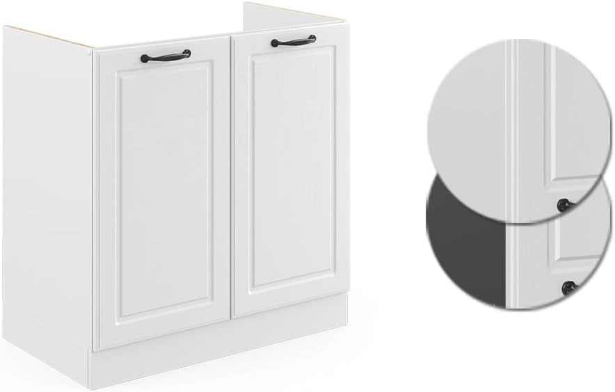 Mobile lavello cucina R-Line, Bianco casa di campagna, 80 cm senza piano di lavoro, per la libera combinazione all'interno di sistemi cucina modulari