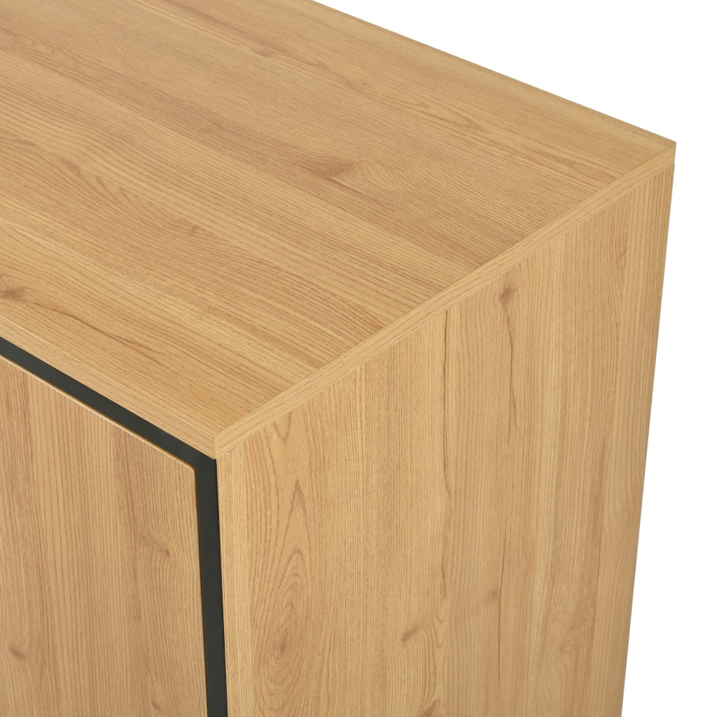 Credenza con 3 cassetti, ripiani regolabili e LED, per soggiorno, legno naturale e nero, 160 × 40 × 85 cm