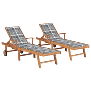 Lettini Prendisole 2 pz con Cuscino Grigio a Quadretti in Teakcod mxl 72768