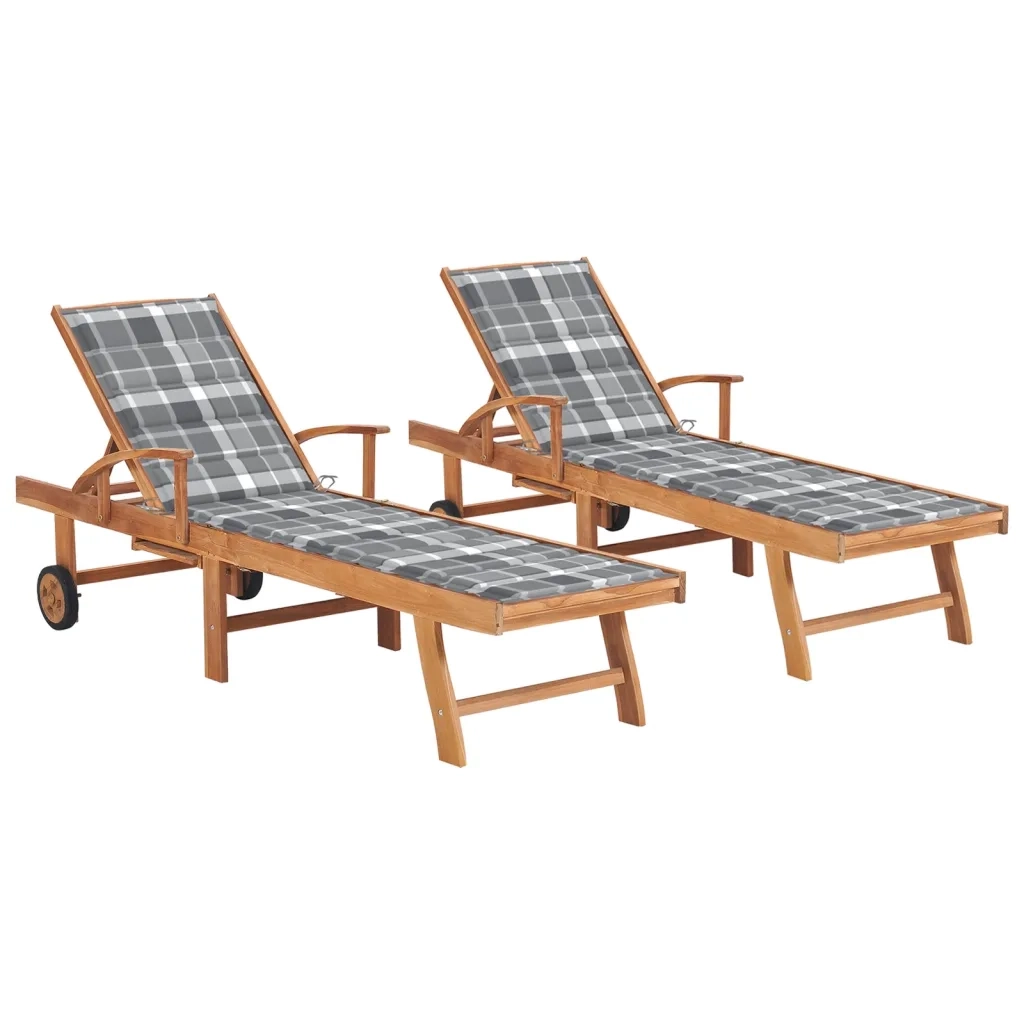 Lettini Prendisole 2 pz con Cuscino Grigio a Quadretti in Teakcod mxl 72768