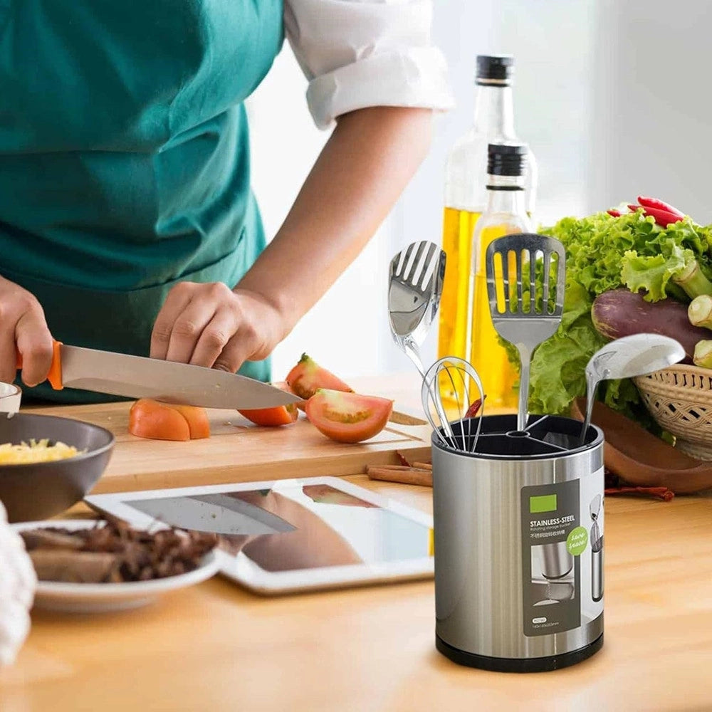 Trade Shop - Scolaposate In Acciaio Organizer Per Posate Contenitore Rotondo Portautensili Da Cucina -