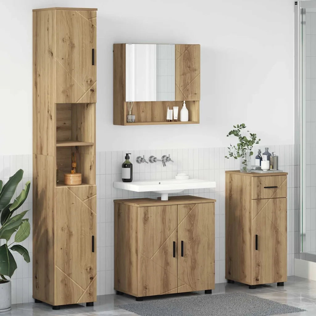 Set di mobili per il bagno con porta 4 pcs Rovere artigianale 3392982