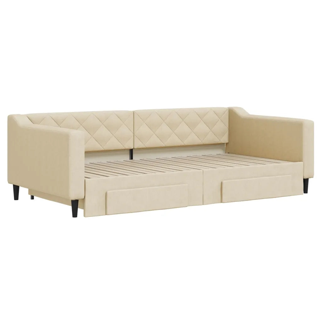 Divano letto | Sof¨¤ letto | Letto singolo Estraibile con Cassetti Crema 100x200cm in Tessuto