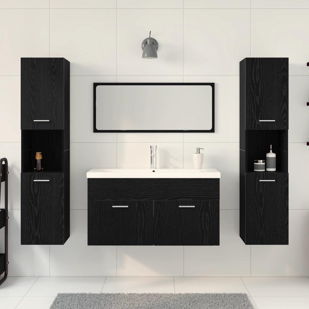 Set di mobili da bagno 5 pezzi in rovere nero legno ingegnerizzato