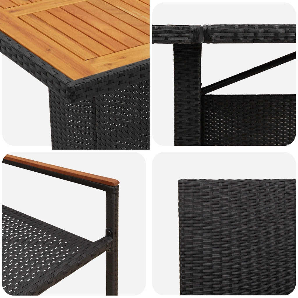 Set da Pranzo da Giardino da 9 Pezzi in Polyrattan Nero