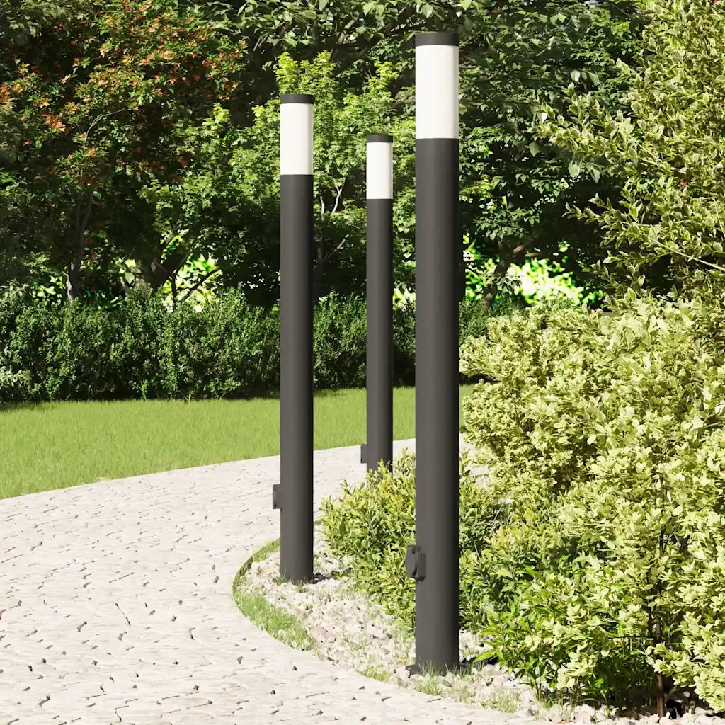 Lampioni a colonnina con presa elettrica 3 pz 110 cm Acciaio Inox IP44 4006040