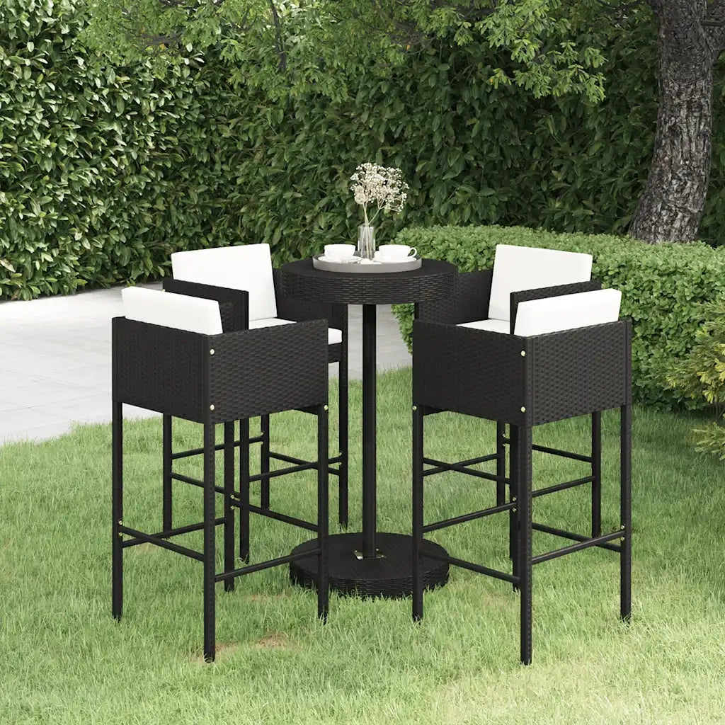 Set Bar da Giardino 5 pz | Set Salotto da Giardino con Cuscini Polyrattan Nero