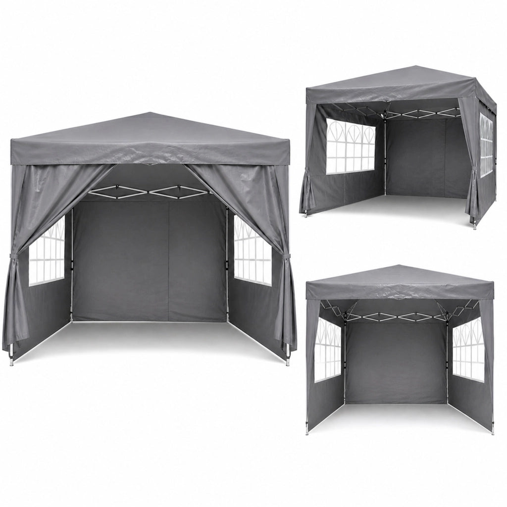 Gazebo Pop Up Da Esterno Con Pannelli Laterali Finestre Traslucide Copertura Impermeabile UV50+ Telaio Robusto In Acciaio Per Eventi E Giardino 3 x 3 x 2.59 m Grigio