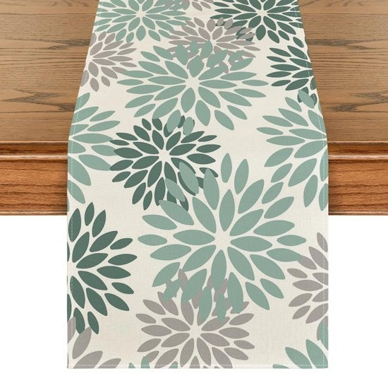 Decorazione di tavola estiva a fiori verde Dahlia, 40x180 cm