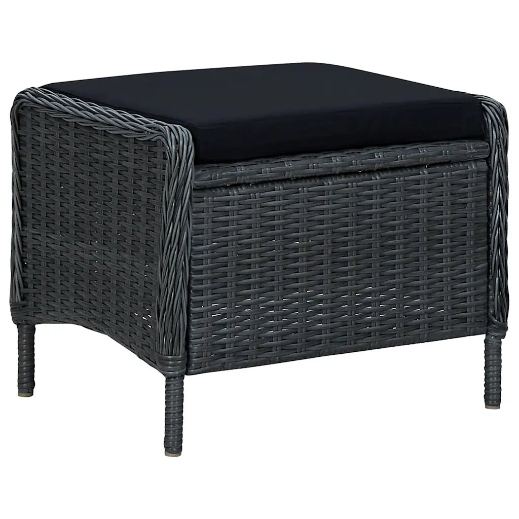 Sedia da Giardino Reclinabile con Pouf Polyrattan Grigio Scuro cod mxl 12885