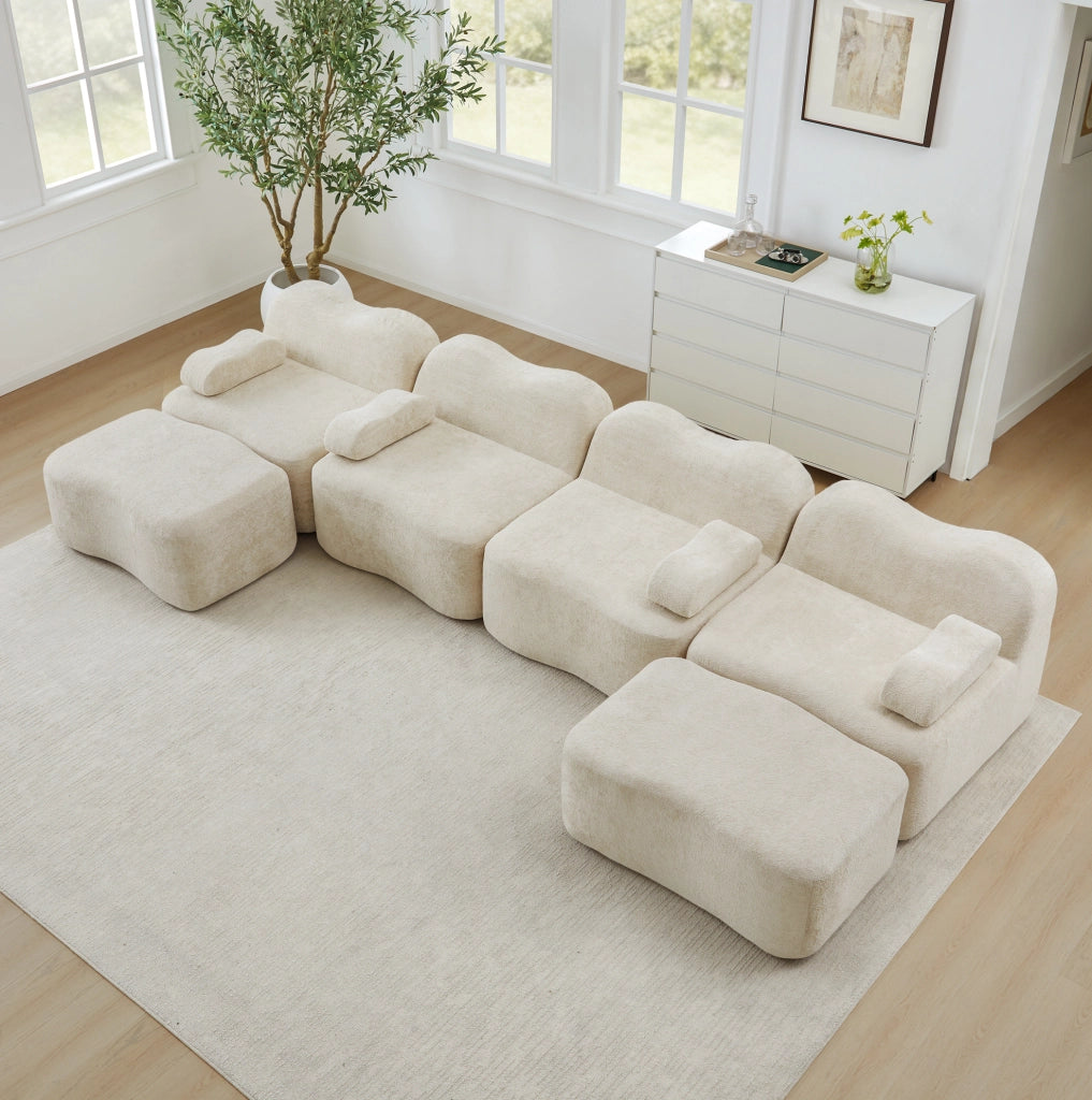 Divano modulare angolare 2-4 posti a U o L 384x167x70 cm in velluto beige