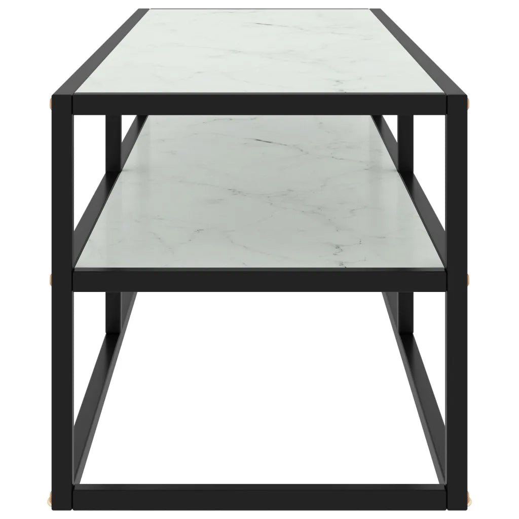 Mobile Porta TV Nero con Vetro Marmo Bianco 120x40x40 cm  cod mxl 16767