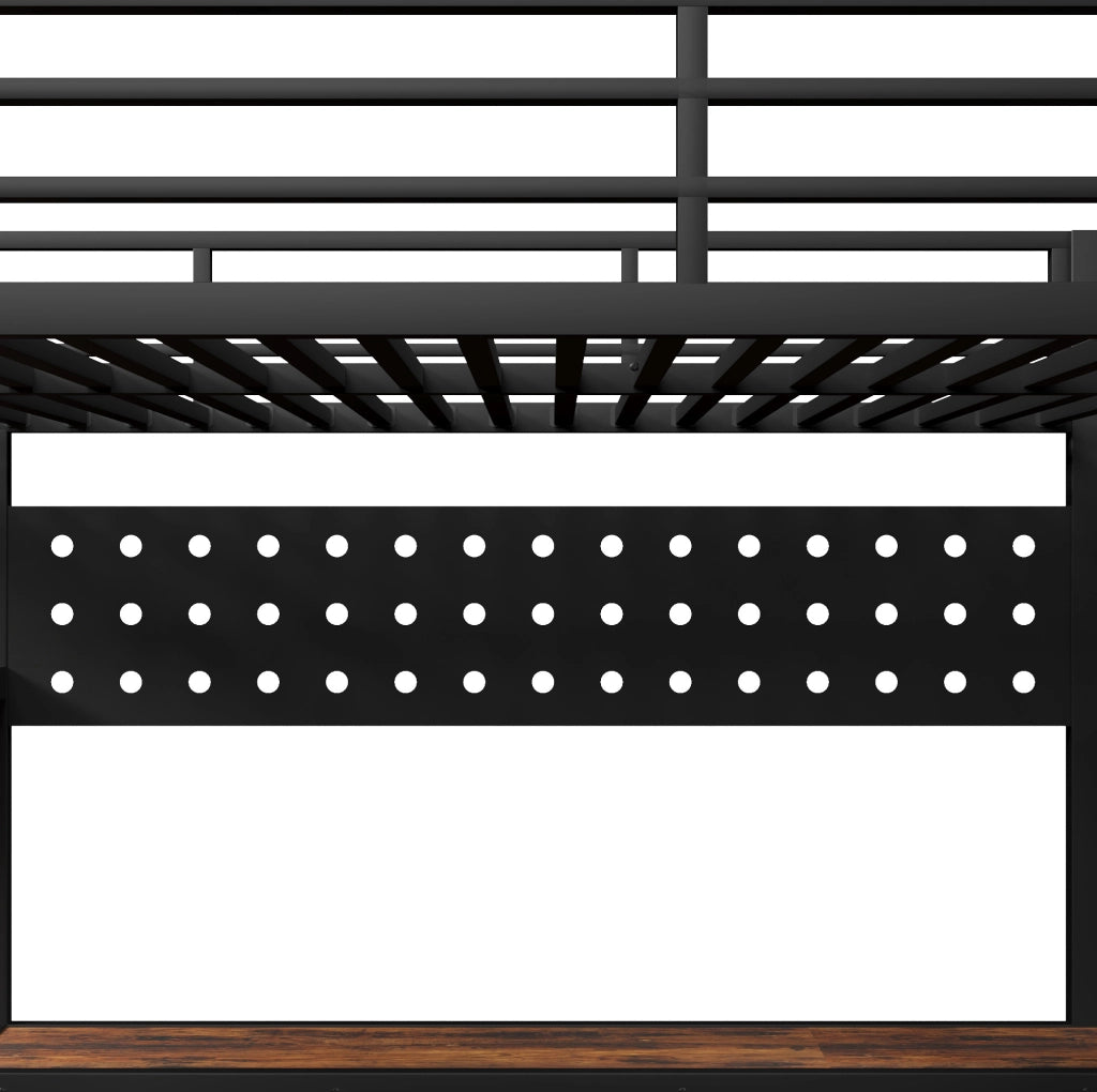 Letto a soppalco 140x200 cm nero con scrivania, cassetti, LED e presa