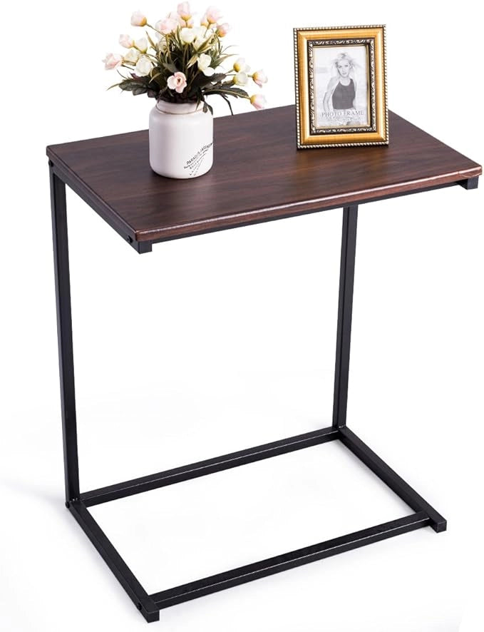 Tavolino Porta PC Laptop, Tavolo da caffè in Legno e Metallo, Ideale per Soggiorno, Balcone, Studio e Giardino, 55 x 35 x 65 cm (Noce)
