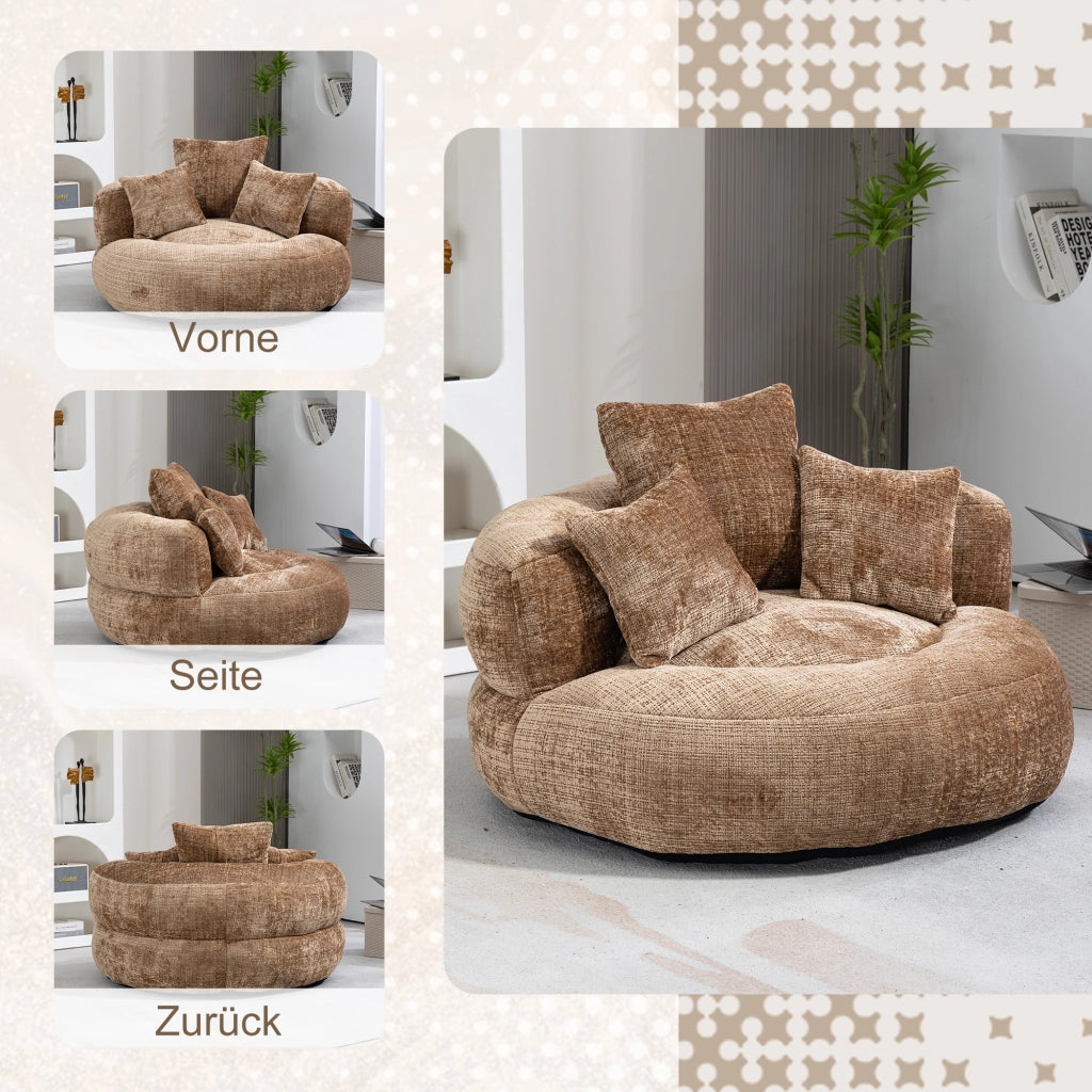 Poltrona Pouf Relax 1 Posto a Schienale Alto con Braccioli e 3 Cuscini Comfort Avvolgente in Ciniglia Caffè