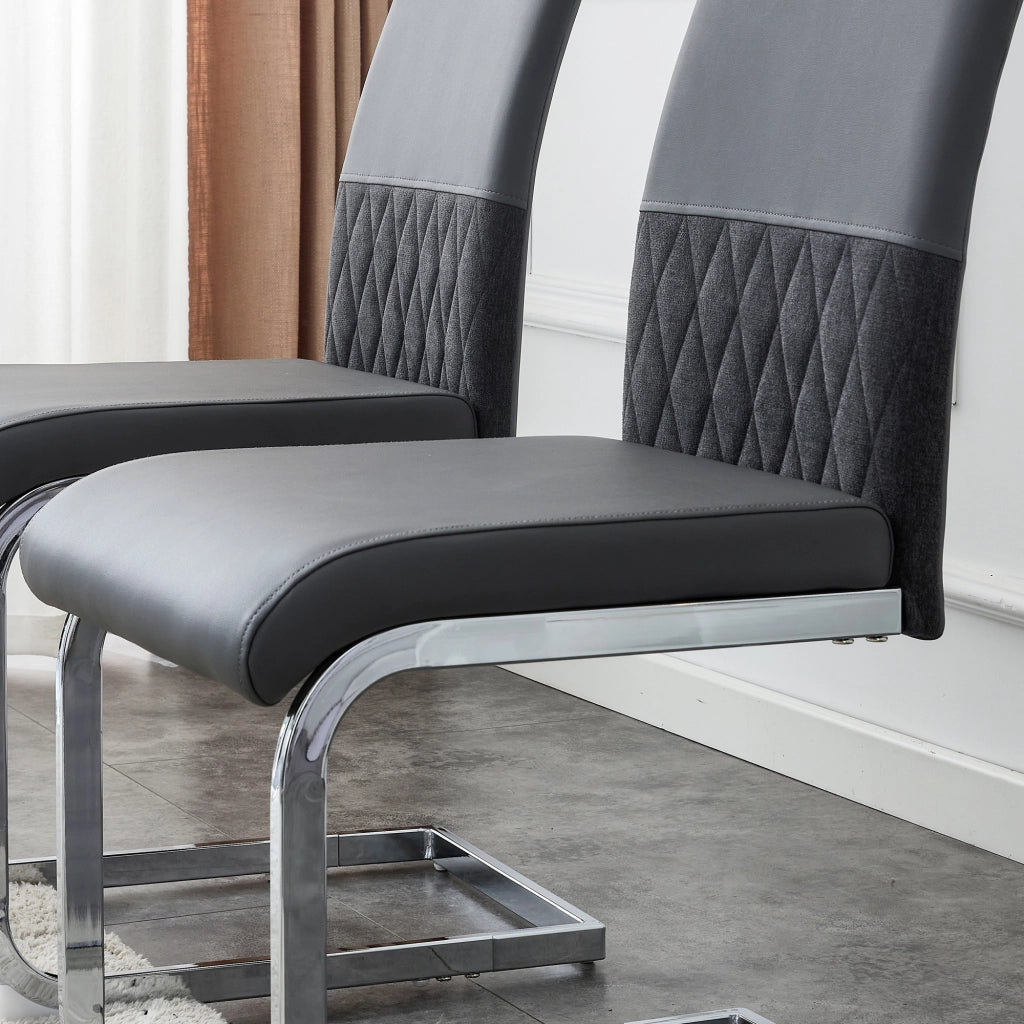 Set di 2 sedie da pranzo moderne - Zephmum- Schienale in PU e lino imbottito alto design a strisce grigio