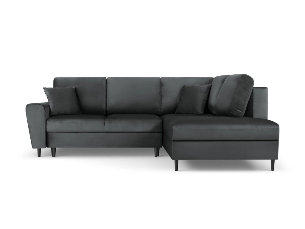 Cosmopolitan Design - Divano convertibile angolare destro con contenitore "Kyoto" 5 posti in velluto grigio scuro 