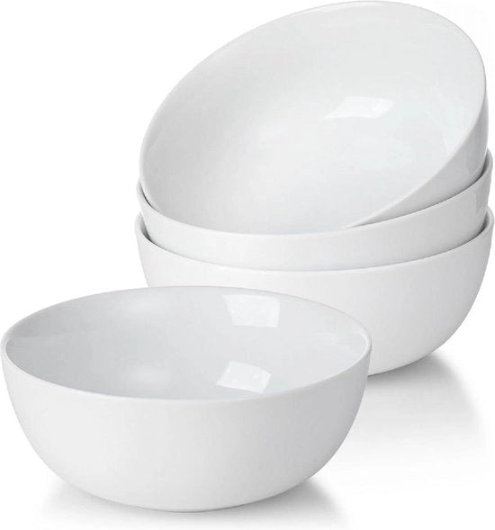 Set di 4 ciotole porcellane bianche 600 ml ciotola dessert ciotola pastasciutta ciotola insalata ciotola frutta ciotola risotto ciotola soffritto con coperchio