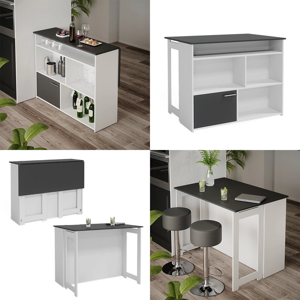 Vicco Tavolo bar alto Antracite/bianco 116 x 37 cm 4x scomparti aperti e 1x porta