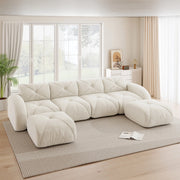 Divano modulare a U in ciniglia senza struttura con seduta morbida e design antiscivolo beige chiaro