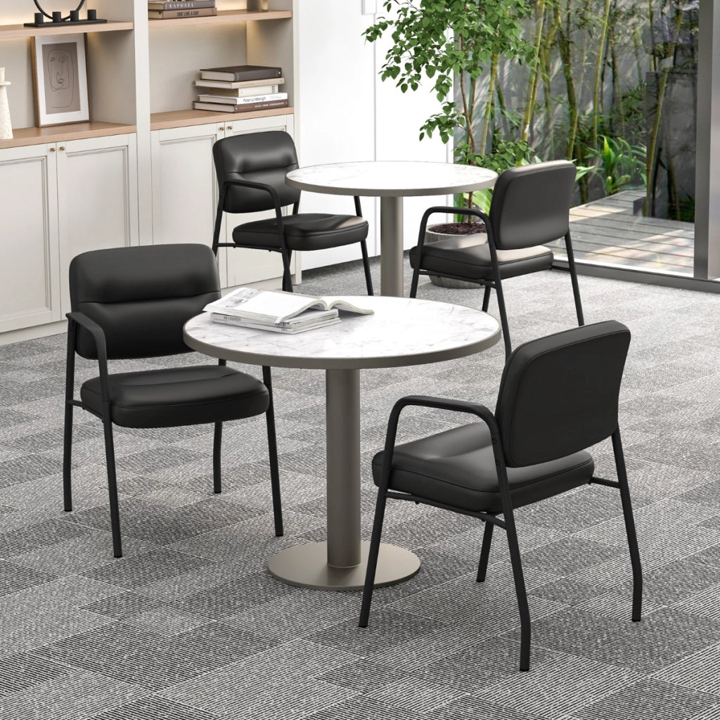 Set 2 Sedie da sala d'attesa imbottite, Sedie da ricevimento con braccioli integrati e rivestimento in ecopelle Nero-Sedie da ufficio
