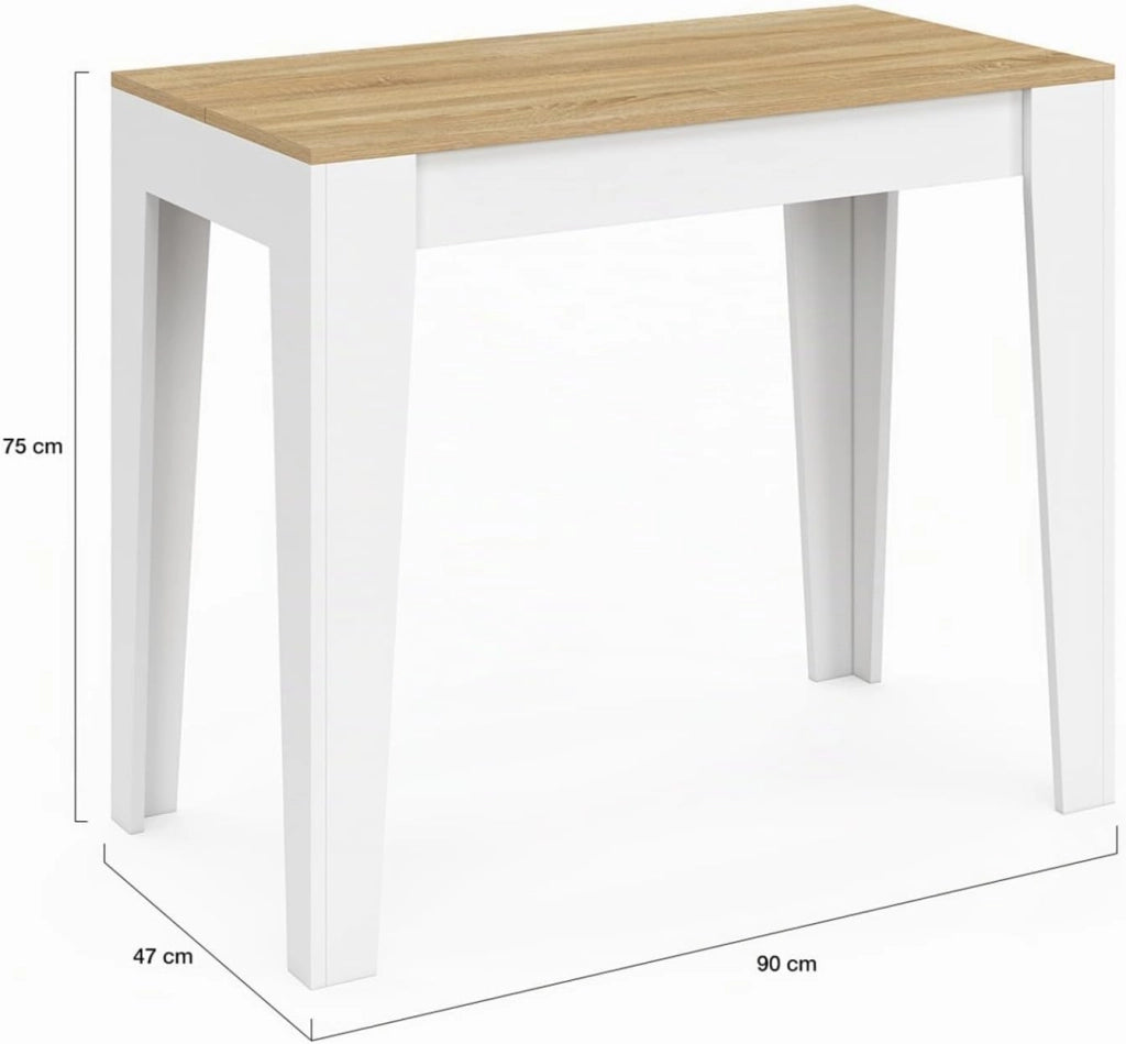 Consolle allungabile MICHEL, 10 posti, 235 cm, legno bianco e impiallacciato faggio