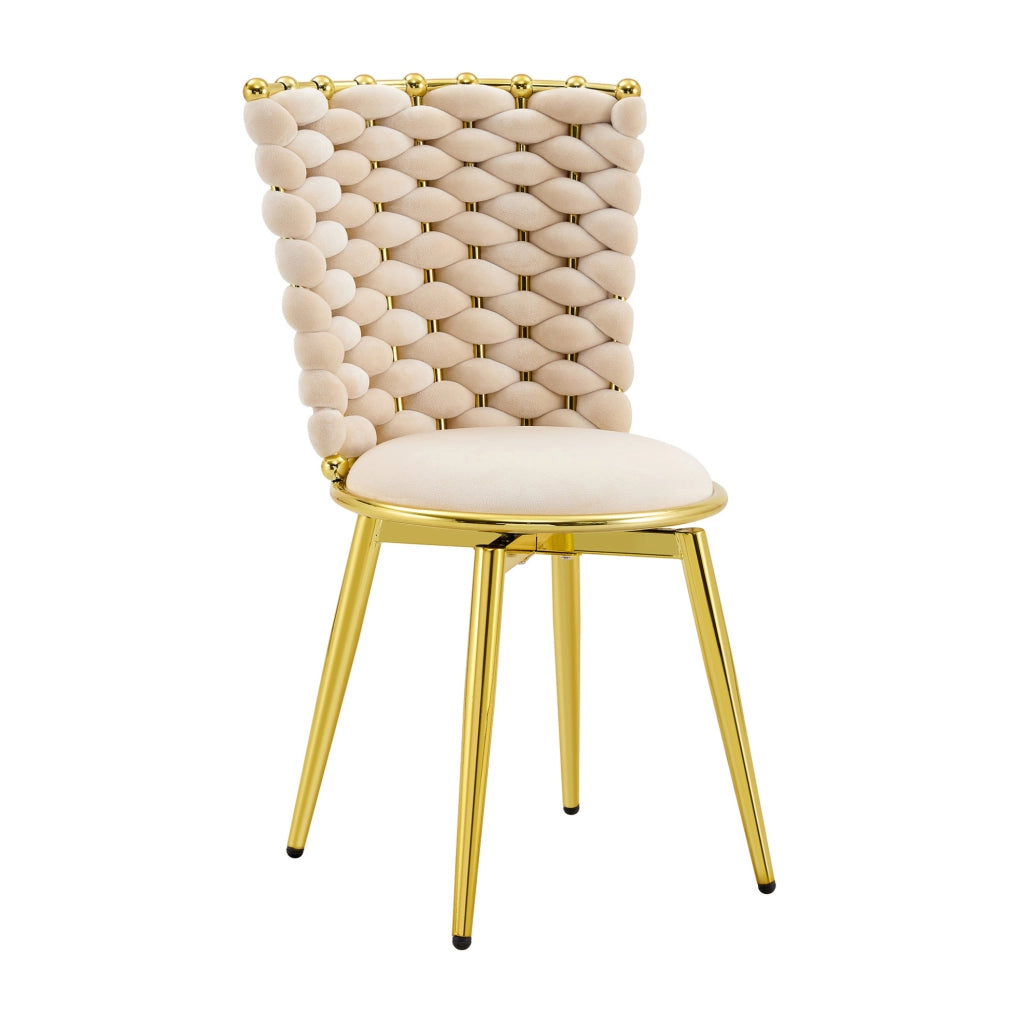 Sedia da pranzo in velluto beige con gambe dorate
