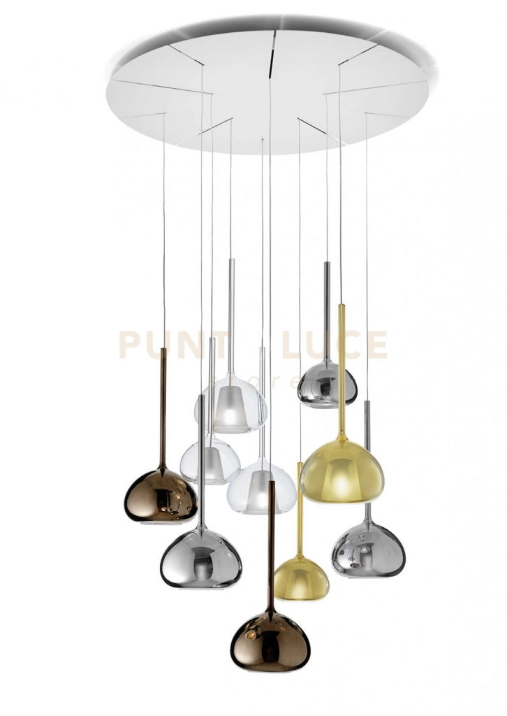 BEBA LAMPADARIO A SOSPENSIONE 10 LUCI -(3 VERI PICCOLI TRASPARENTI,  2 ORO, 3 CROMO,  2 BRONZO) ATTACCO G9 VETRI D.15CM