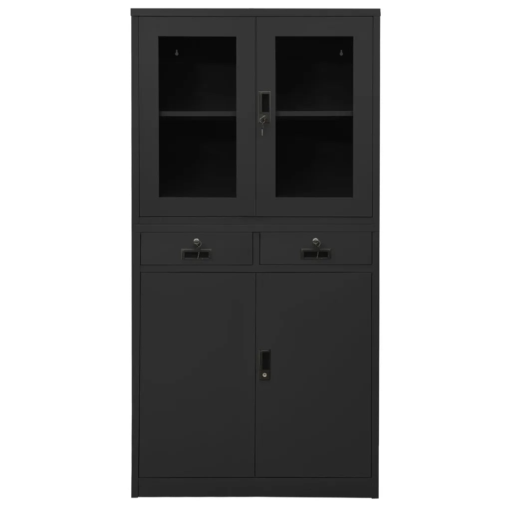 Armadio per Ufficio Antracite 90x40x180 cm in Acciaio e Vetro 336424