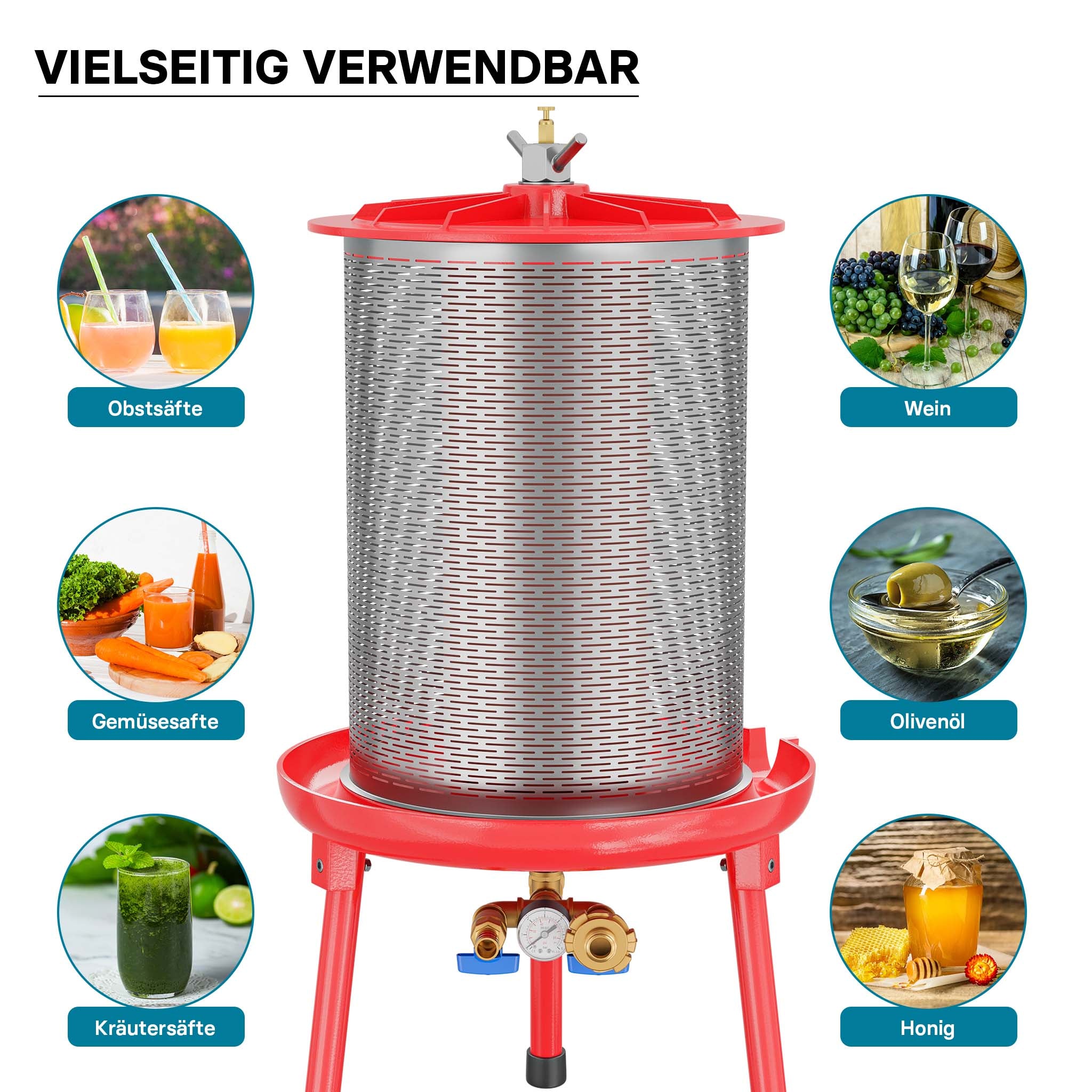 Idropressa per frutta da 40 litri in acciaio inox, 3 bar, con membrana, Pressa ad acqua