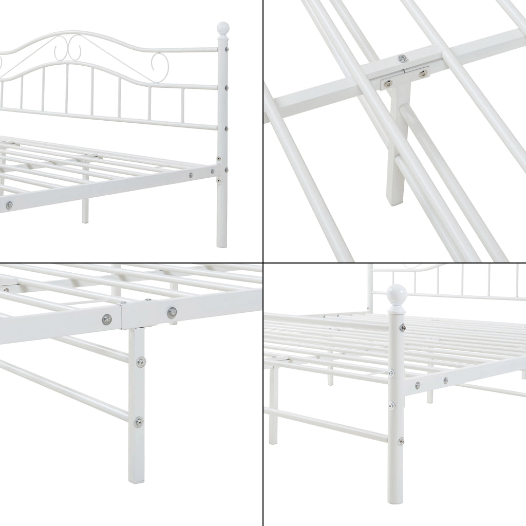 Letto Doppio Florenz in Acciaio con Testiera Alta Decorativa 180 x 200 cm Bianco [en.casa]