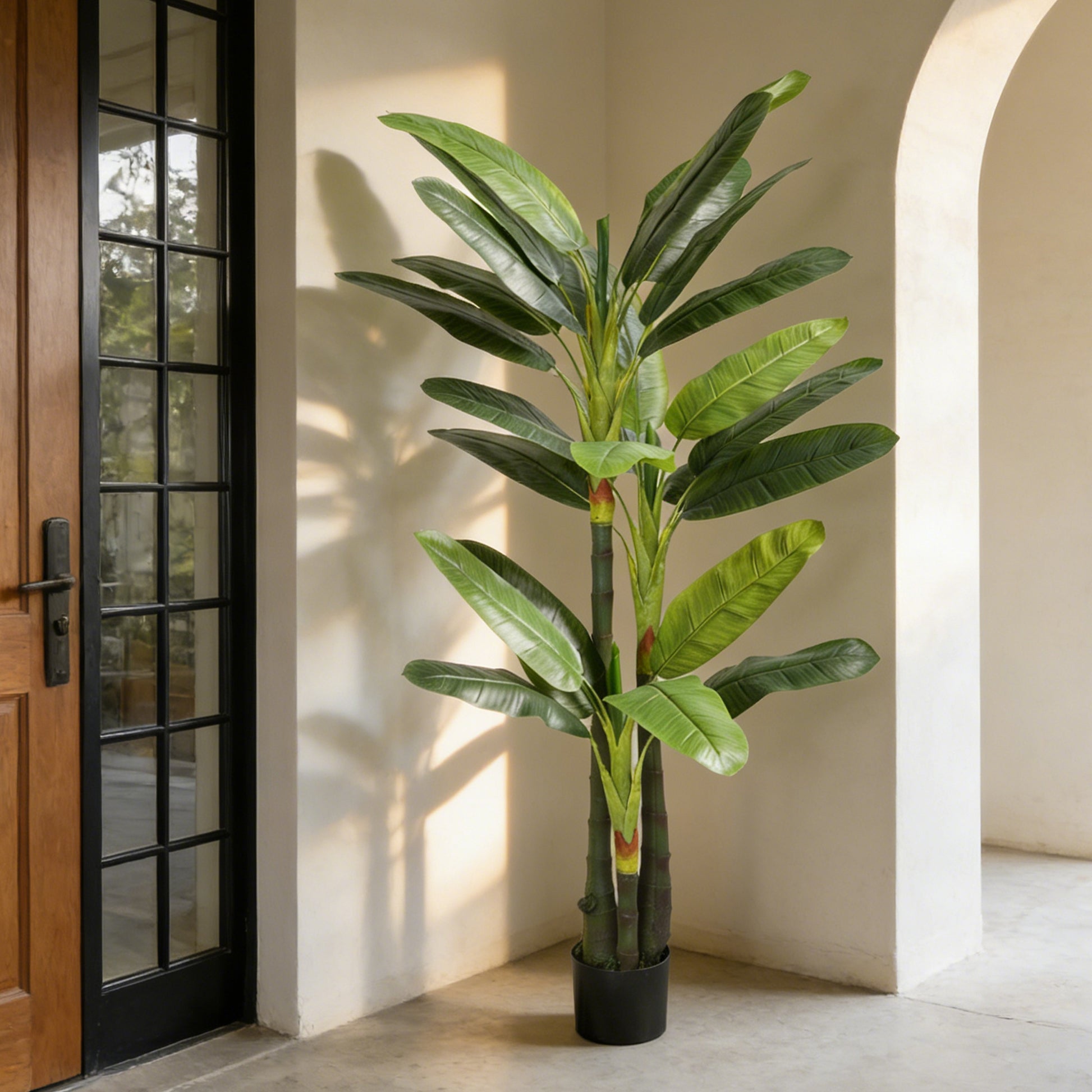 Pianta Artificiale Albero di Banano Finto con 18 Foglie Alto 180 cm Verde