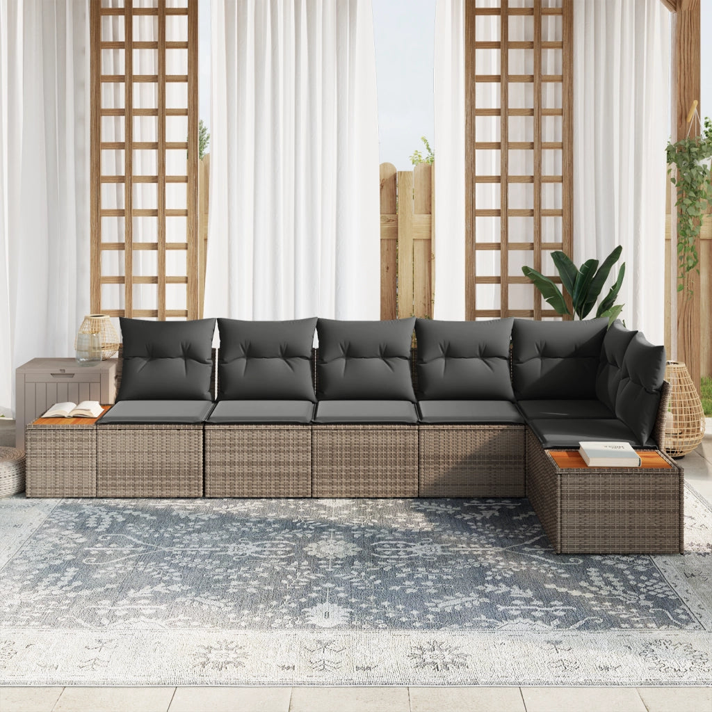 Set di Divani da Giardino da 6 Pezzi con Cuscini Grigio Polyrattan Acacia