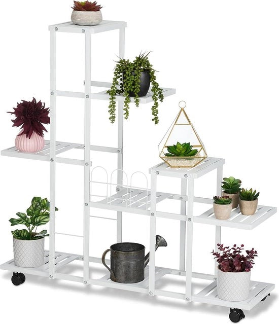 Piantagione con ruote - 915x93x26 cm - metallo - bianco - 9 piattaforme - piantata - interno - freno