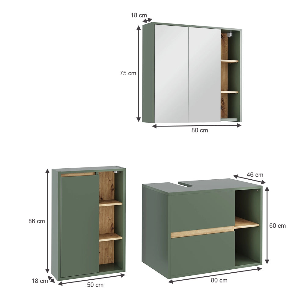 Vicco Set di mobili da bagno Verde/Artigianale 3 parti