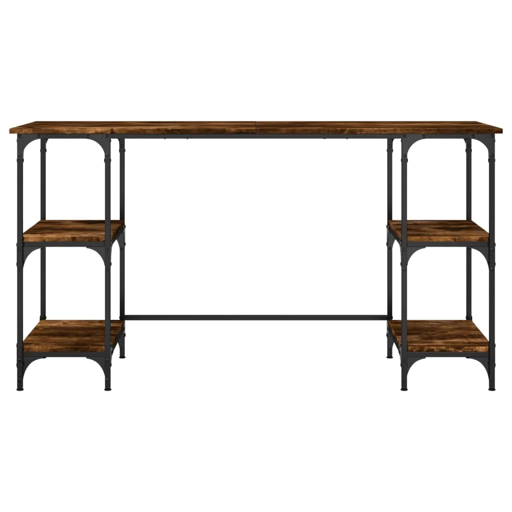 Scrivania da ufficio postazione di lavoro mobile per computer studio rovere affumicato 140 x 50 x 75 cm metallo e legno ingegnerizzato marrone 02_0023585