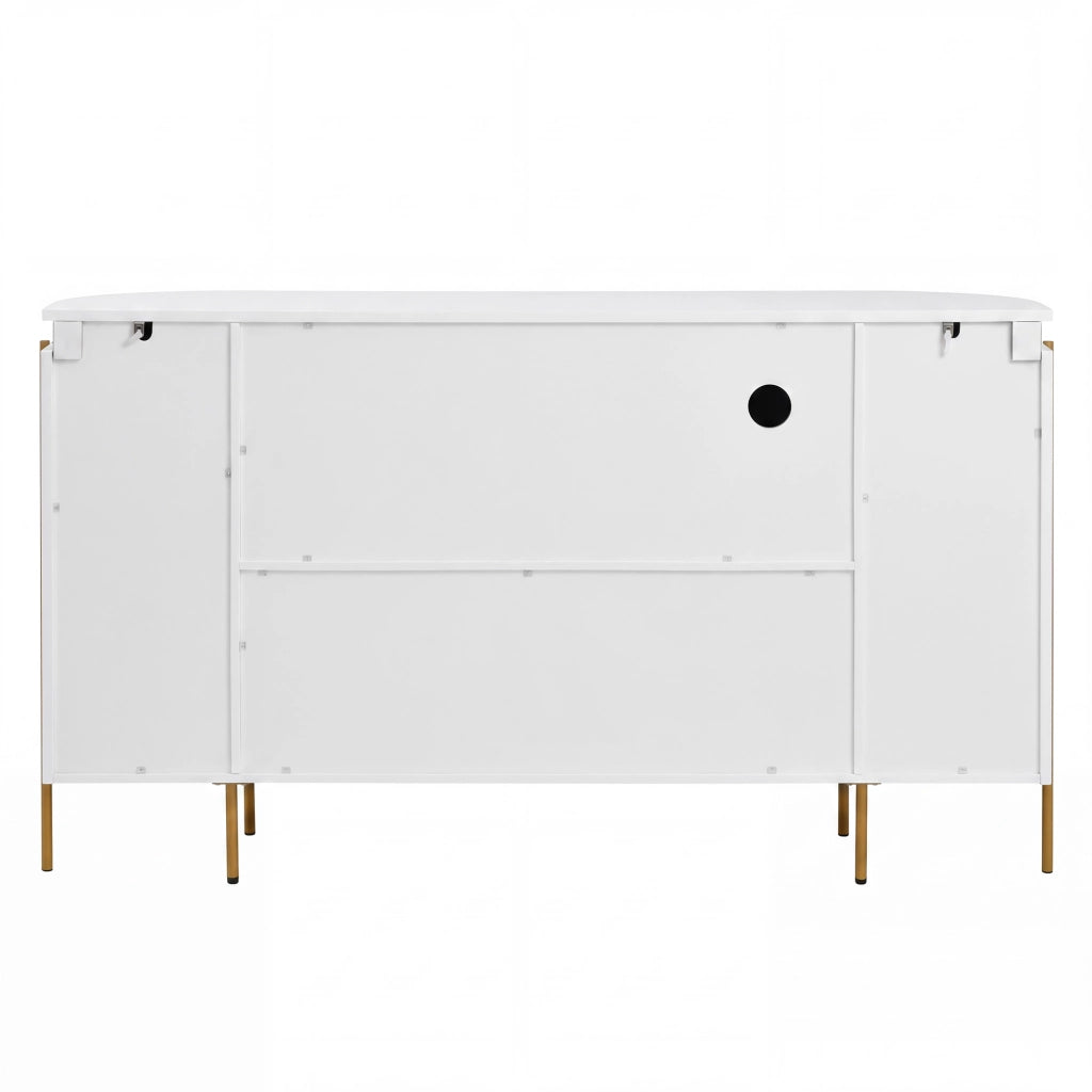 Credenza da 4 ante, mobile da ingresso, in MDF, con gambe in metallo, angoli arrotondati, colore bianco