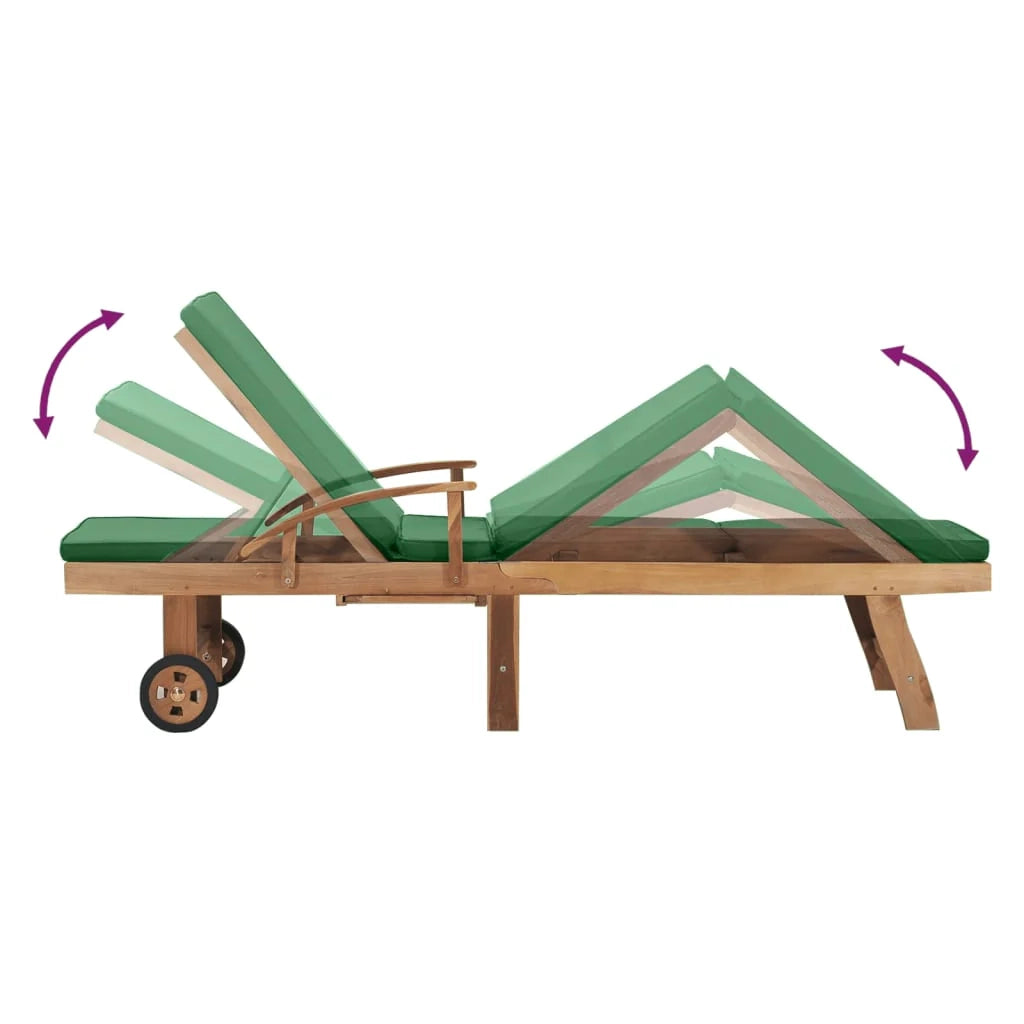 Sdraio sedia a sdraio lettino da giardino lettino da giardino terrazza mobili da esterno con cuscino legno massello di teak verde 02_0012432