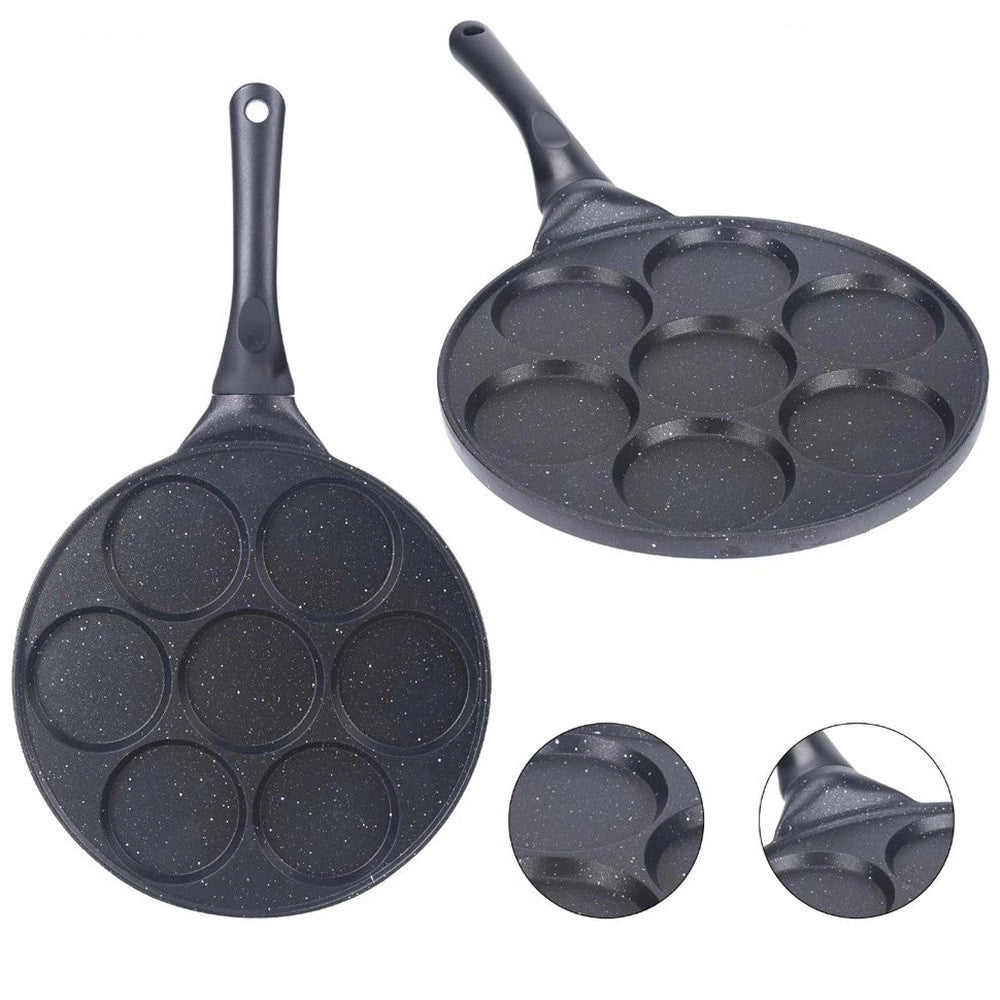 Trade Shop - Padella Multifunzione Per Pancake Frittelle Nero A 7 Fori Stampi Antiaderente 62432 -