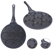 Trade Shop - Padella Multifunzione Per Pancake Frittelle Nero A 7 Fori Stampi Antiaderente 62432 -