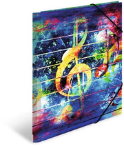 Set di cartelle A4 musicali per bambini, 3 pezzi, cartelle in plastica con motivi di fantasia, elastico, interne e stampa interna per ragazzi e ragazze