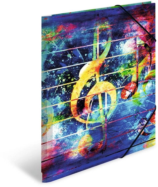Set di cartelle A4 musicali per bambini, 3 pezzi, cartelle in plastica con motivi di fantasia, elastico, interne e stampa interna per ragazzi e ragazze