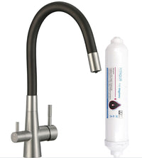 Rubinetto cucina con bocca flessibile e sistema di filtraggio acqua – 2 leve, acciaio spazzolato e design moderno