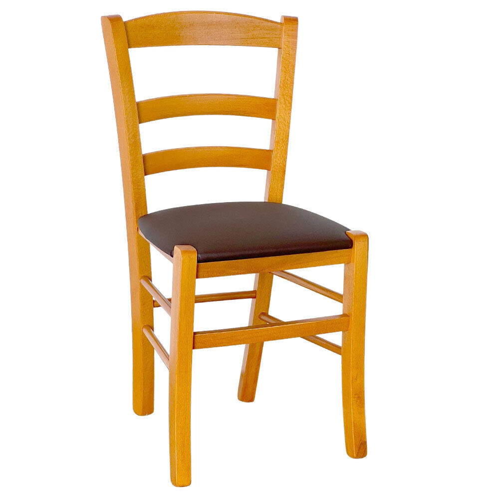 Sedia da sala da pranzo legno paesana ciliegio con seduta imbottita marrone