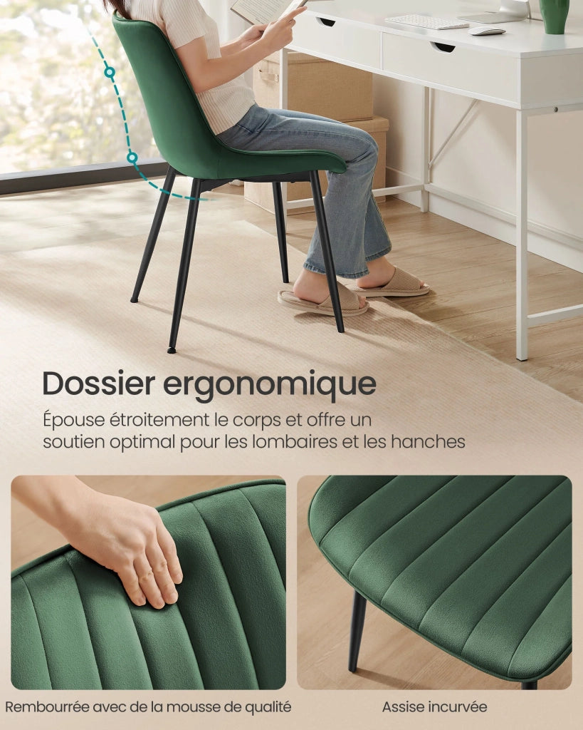 Set di 2 sedie da pranzo/cucina con portata fino a 120 kg gambe in acciaio schienale ergonomico per sala da pranzo/cucina verde 12_0006191