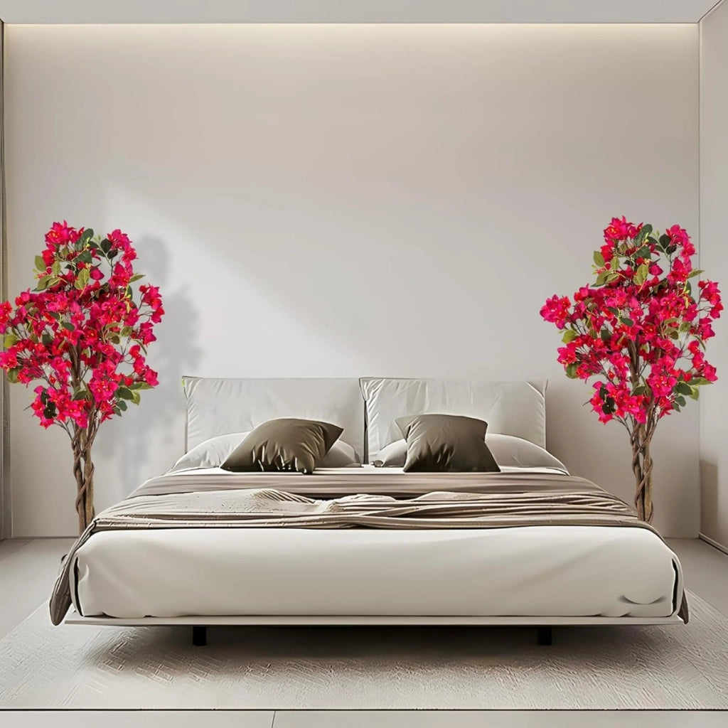 Albero artificiale di bougainvillea alto 120 cm, Pianta verde finta in vaso con 360 fiori e 40 foglie, Rosa 2 Confezione-Piante artificiali