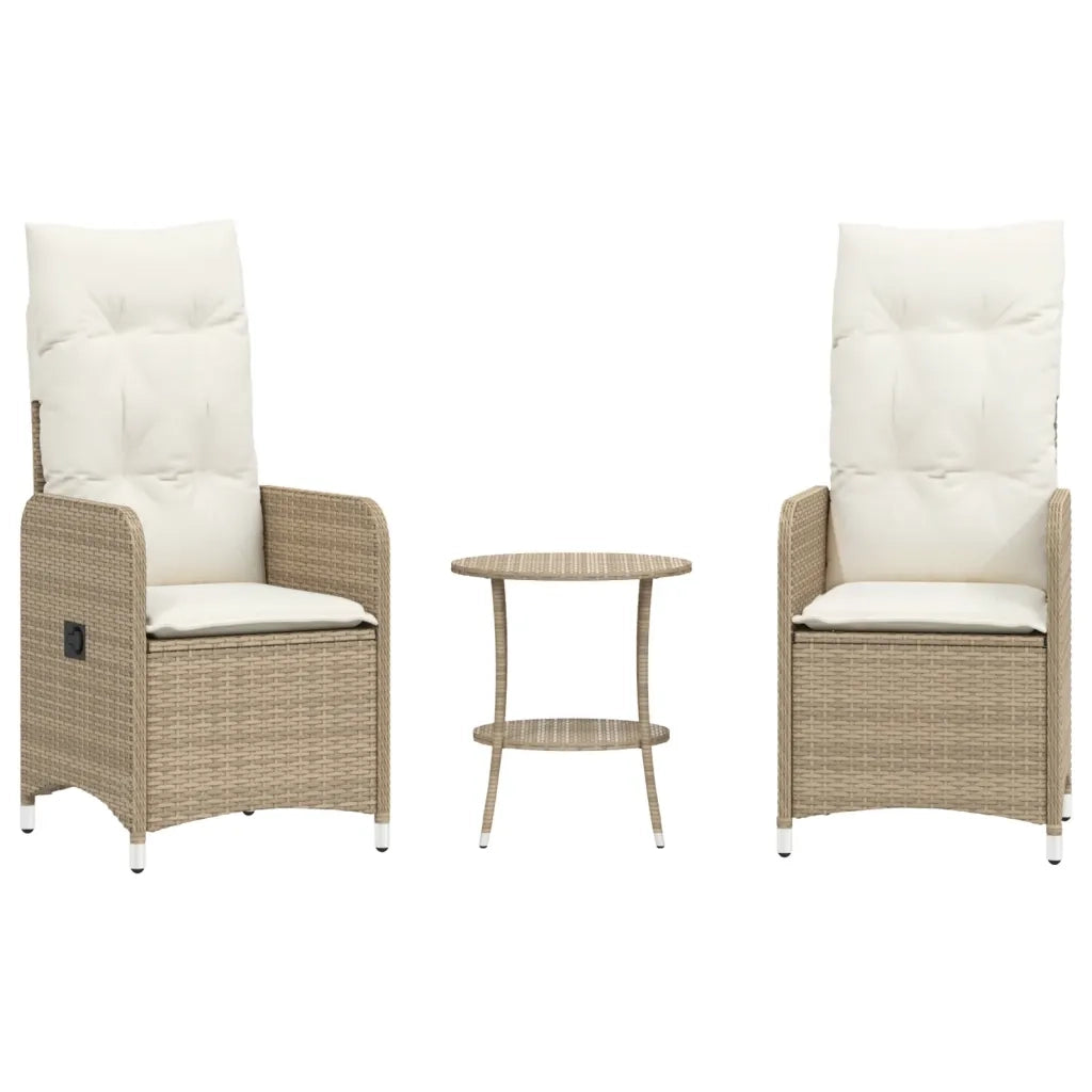 Sedie da Giardino Reclinabili 2 pz | Sedie da Esterno con Tavolino Polyrattan Beige