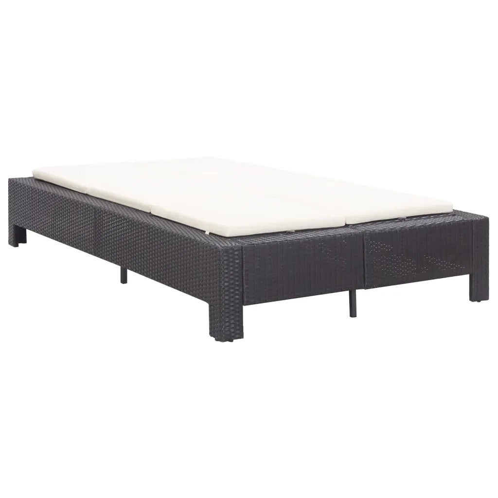 Lettino Prendisole a 2 Posti con Cuscino Nero in Polyrattan 46238